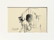 TERRIER dog sketch print by KF Barker 1930s/40s - mounted