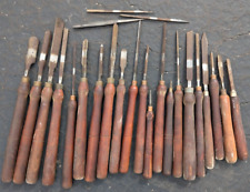 24 VINTAGE LATHE CHISELS WOOD TURNING WOODWORKER BUTCHER STRELINGER OTHER