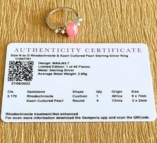 Rhodochrosite Untreated Sterling Silver Pearls Ring Gemporia Certificate N/O