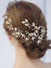Vintage Leaves and Floral Bridal Headband Bohemian Headpiece Crystal Pearl Hair