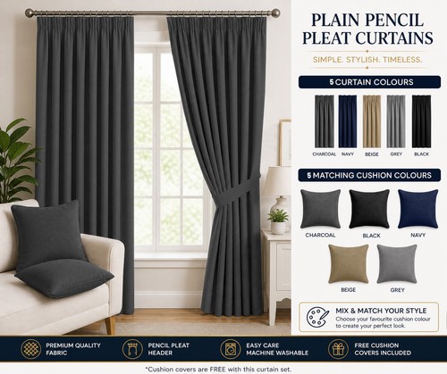 Blackout pencil pleat curtains - pleat,