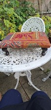 STUNNING INDIAN TAPESTRY FOOTSTALL WOODEN QUEEN ANNE LEGS COLOURFUL EXC CON BOHO