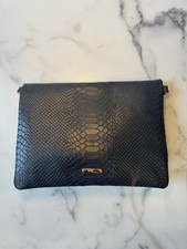 NEW GiGi New York Rachel Convertible Clutch Navy Python Embossed Leather Bag