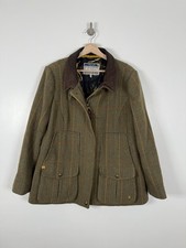 Joules Tweed Field Coat Jacket Size UK 20 Toad Green Wool Check Country Hacking