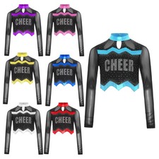 Girls Cheer Leader Dance Top Costume Shirt Holiday Long Sleeve Stage Wear Party