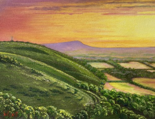 South downs sunset oil - south,
