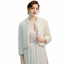 Women Bridal Faux Fur Bolero Shrug Jacket Wrap Shawl Wedding Evening Party