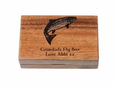 Personalised Walnut Fly Box Pocket Size 14x9x4cm – Engraved Fishing Gift