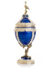 Keren Kopal Blue egg with clock  Trinket box Decorated with Austrian Crystals