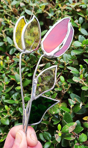 Stained glass red tulip - stained, and
