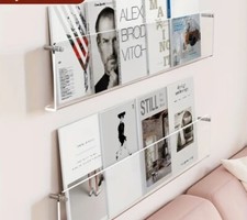 Acrylic Magazine Rack Wall Mount Pamphlet Stand Floating Bookshelves Shelf