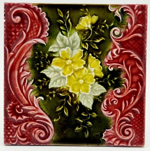Antique fireplace tile moulded - fireplace,