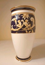 Wedgewood Vase. Small, Black & Cream Glaze, Gold Lustre Detail