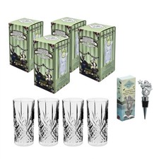 Set of 4 Hendrick's Fantastical Highball Gin Glass Glasses & 1 Bottle Stopper