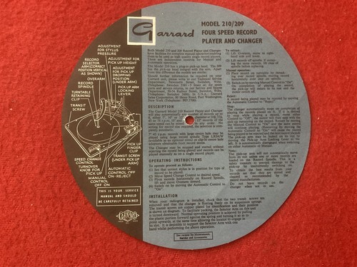 Garrard model 210 209 vinyl - 210/209,