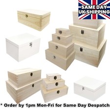 Plain Wood Wooden Rectangular Hinged Storage & Christmas Eve Boxes - CHOOSE SIZE