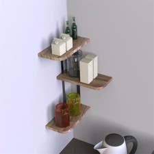  3 Tier Corner Wall Shelves Industrial Style Metal Wood Shelving Shelf Storage