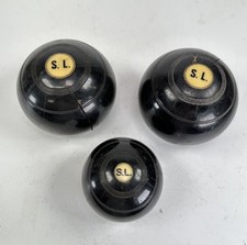 Set Of 3 Antique English? Scottish? Bocce Lawn Bowling Ball Set Lignum Vitae