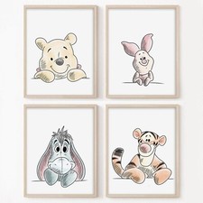 Winnie the Pooh Set of 4 Wall Art Prints, Kids Room Decor, Nursery, Baby Shower