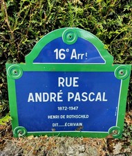Vintage French Enamel Paris Street Sign Rue Andre Pascal 16th Arrondi