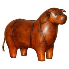 MEDIUM NEW OLD STOCK LIBERTY STYLE OMERSA BROWN BULL COW LEATHER  FOOTSTOOL