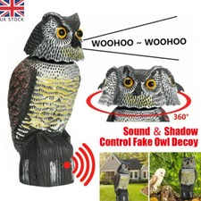 360° Rotating Real Owl Decoy Deterrent Head Sound Bird Pigeon Crow Scarer Statue