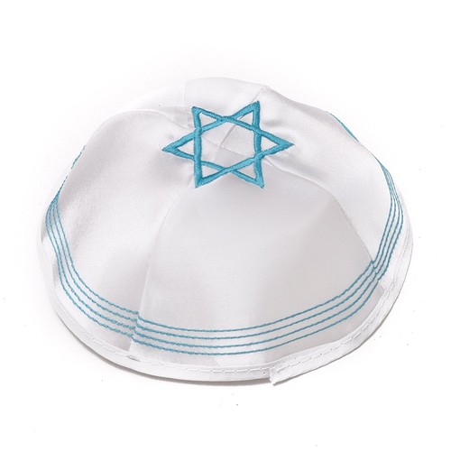 White blue star david satin - white,