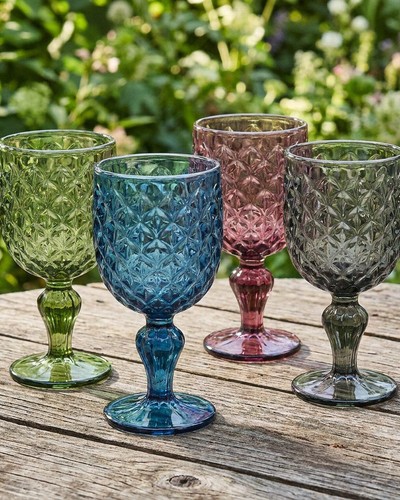 Coloured embossed wine glasses - wine,