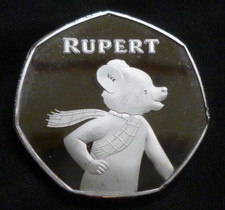 RUPERT BEAR Silver-plated Proof-like 50p shaped medallion