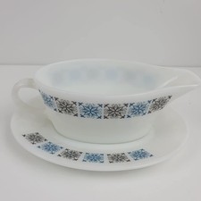 Vintage 1960's Pyrex JAJ Chelsea Pattern Gravy Boat & Matching Saucer