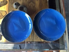 Pair Of Vintage 1970s Catherine Holm Norway Enamelled Blue Swirl 19cm Plates