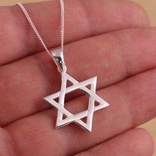 925 Sterling Silver Star of David Pendant Necklace Curb Chain Gift Boxed