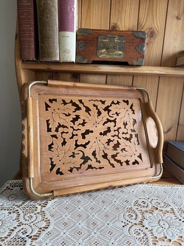 Vintage wooden tray leafy - vintage,