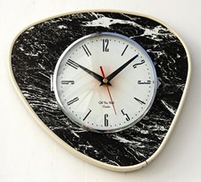 NEW 29cm Retro Black Wall Clock - Handmade Formica Mid Century Vintage French