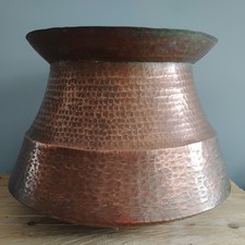 Large Copper Hand Beaten Hammered Indian Degchi Handi Pot Decorative Cauldron