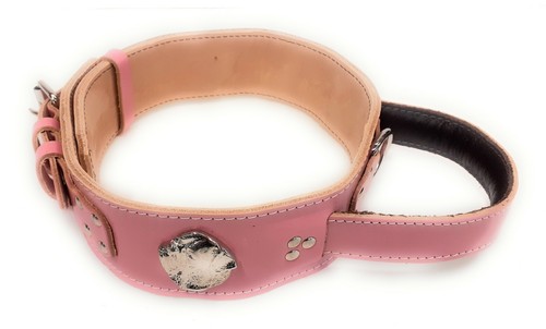 Pink heavy duty leather dog - pink,