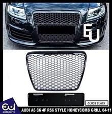 FOR AUDI A6 C6 4F RS6 STYLE 04-11 GLOSS BLACK HONEYCOMB MESH BUMPER GRILL GRILLE
