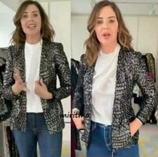 GENUINE ZARA SILVER SEQUINS SEQUINNED SHINNY BLAZER JACKET TRINNY SMALL S NEW