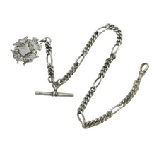 Victorian Sterling Silver Figaro Link Albert Watch Chain Antique 1897 Birmingham