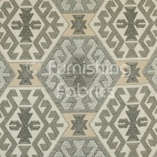 Aztec Traditional Medallion Kilim Pattern Grey Beige Colour Upholstery Fabric