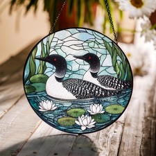 Loon Birds Stained Glass Suncatcher, Bird Lover Decor, Bird Nerd Wall Art