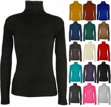 Women's Long Sleeve Polo Neck Turtle Roll Ladies High Neck Jumper Top Sizes 8-26