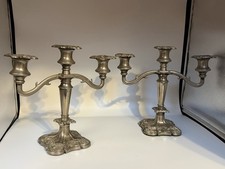 Vintage Beautiful Pair 3 Arm Candelabra Silver Plated Candlestick Holders Candle