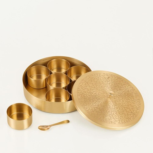 Handcrafted brass masala box - handcrafted,