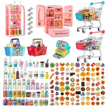 164Pcs Mini Shopping Cart Set - Metal Trolley for Dollhouse Play & Grocery