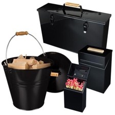 Valiant Fireside Metal Storage Containers for Matches, Lighters, Kindling & Coal