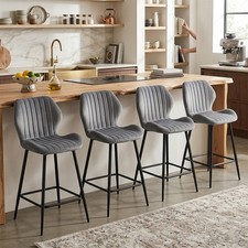 4x Linen Bar Stools Metal Leg