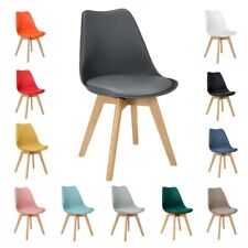 Dining Chair Tulip Wooden Legs Padded PU Leather Seat 12 Colours 1/4 PCS Retro