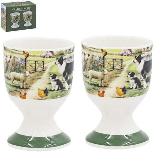Ceramic egg cups collie - ceramic,