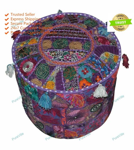 Indian floral pouf ottoman - indian,